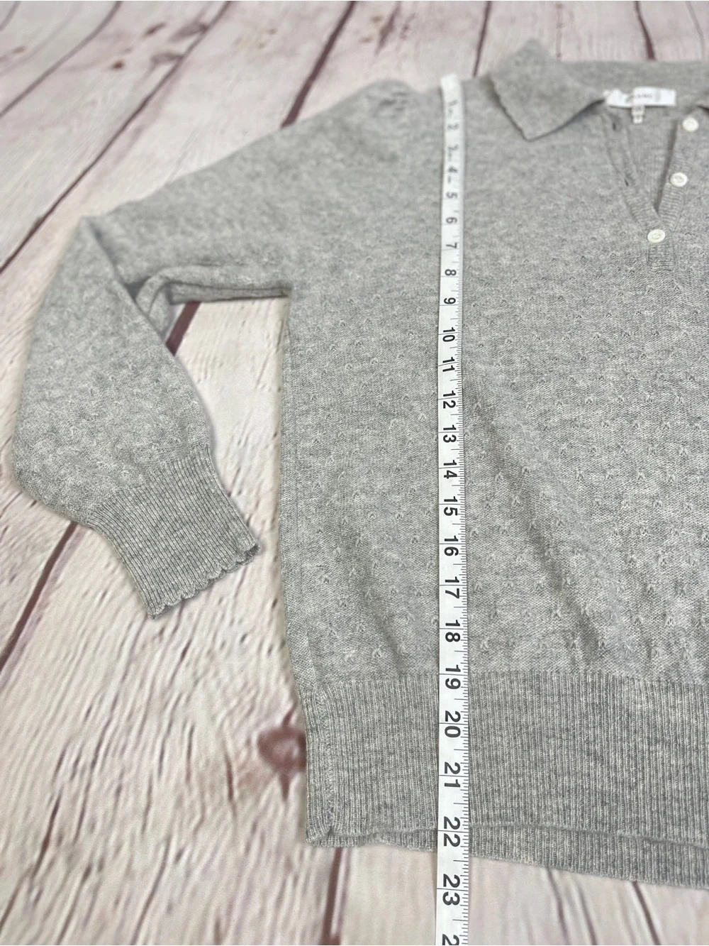 FRAME 100% cashmere soft light gray polo sweater, size L - Picture 12 of 16